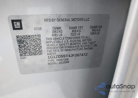 2018 Chevrolet Malibu Lt из США, поврежденный, VIN 1G1ZD5ST4JF267472